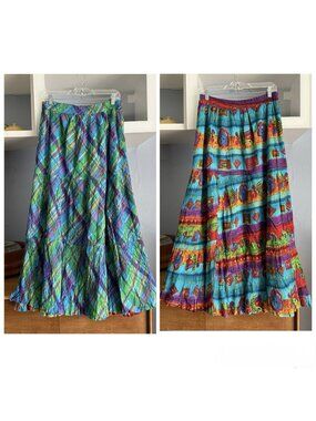 Vintage Phool Crinkle Cotton Maxi Skirt Reversible Size S Hippie Boho Festival